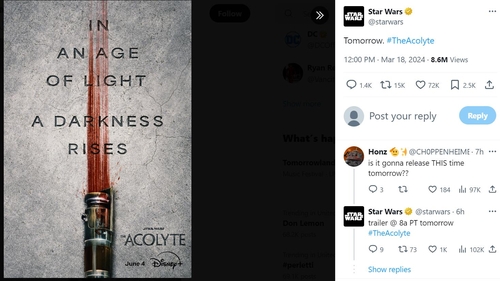 La captura de pantalla, sin fechar, tomada de la cuenta de X de Star Wars, muestra un póster de la próxima serie "The Acolyte". (Prohibida su reventa y archivo)