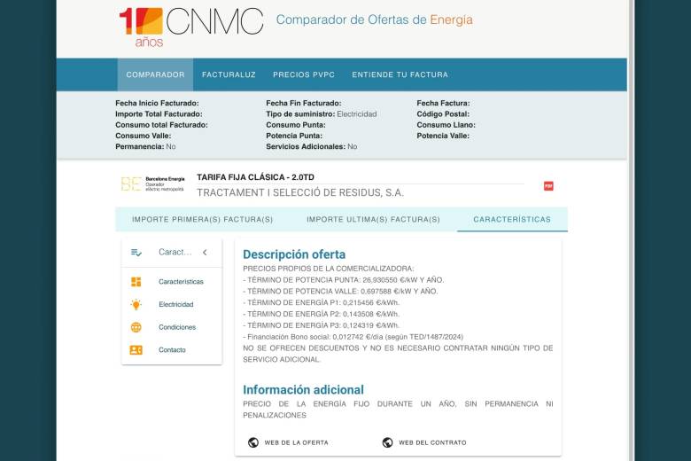 El Comparador de Ofertas de Energía muestra precios acordes a los datos de tu factura escaneada
