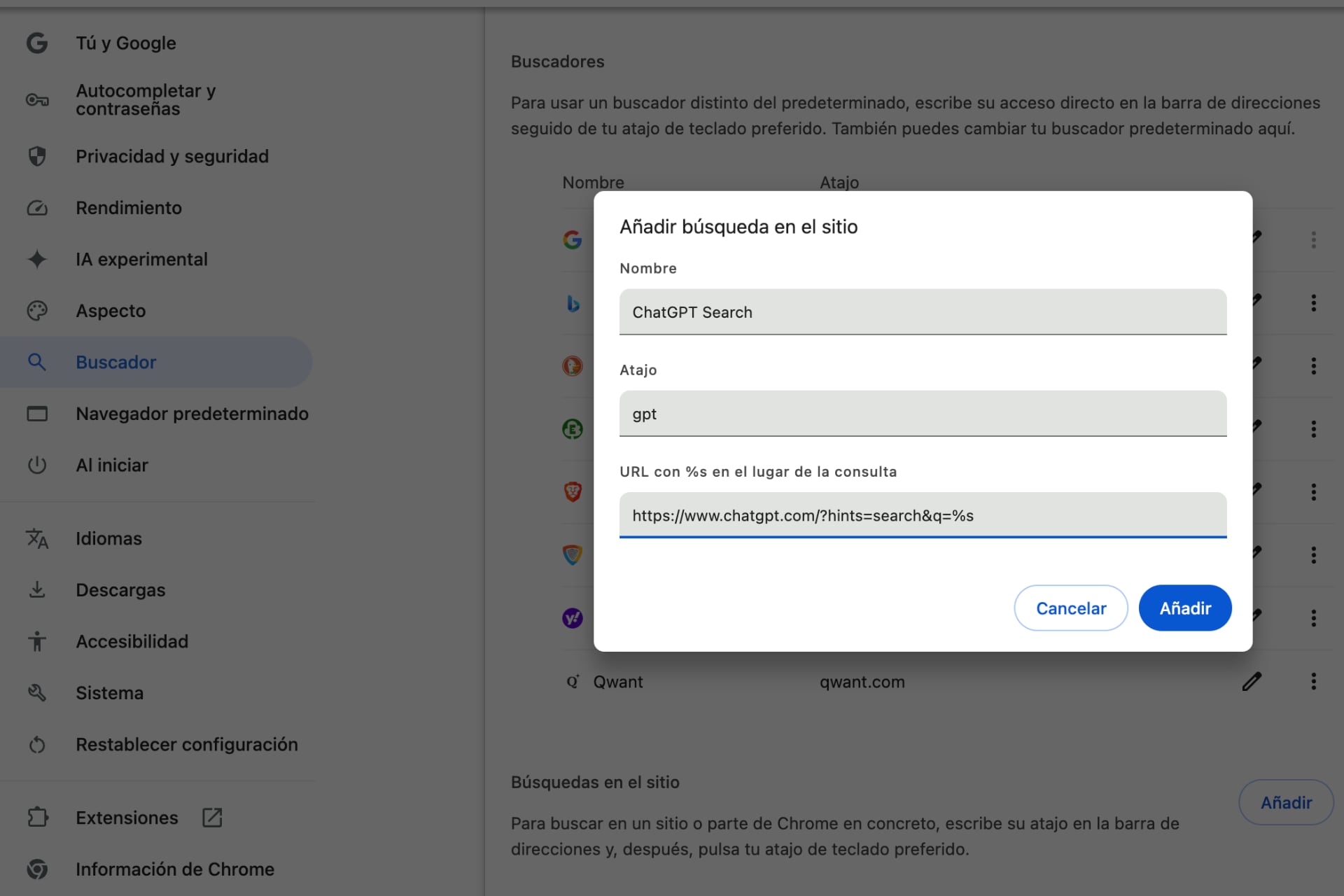 Puedes buscar con ChatGPT en Chrome creando un atajo de búsqueda o cambiando el buscador predeterminado