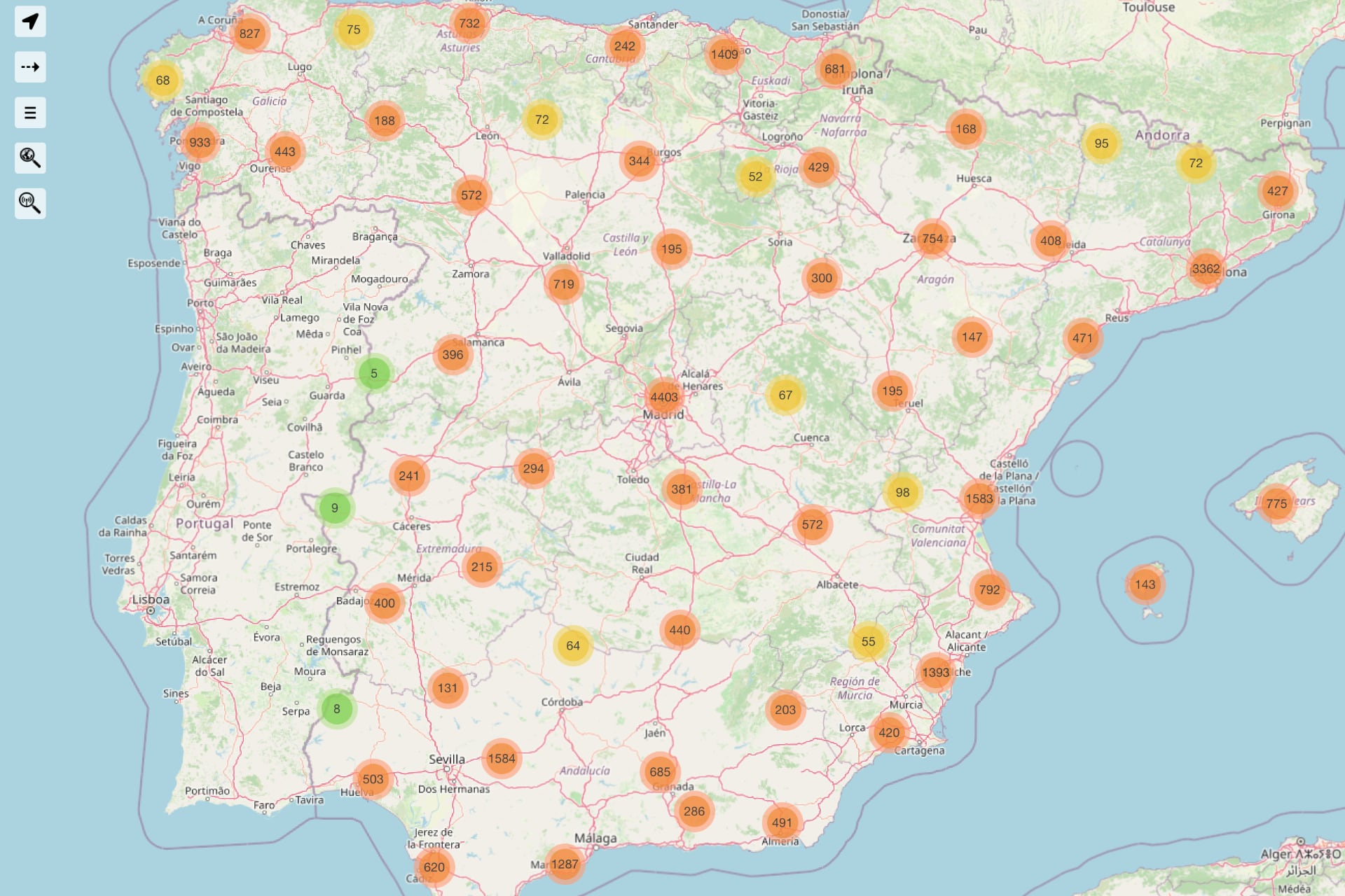 Mapa de antenas móviles de España