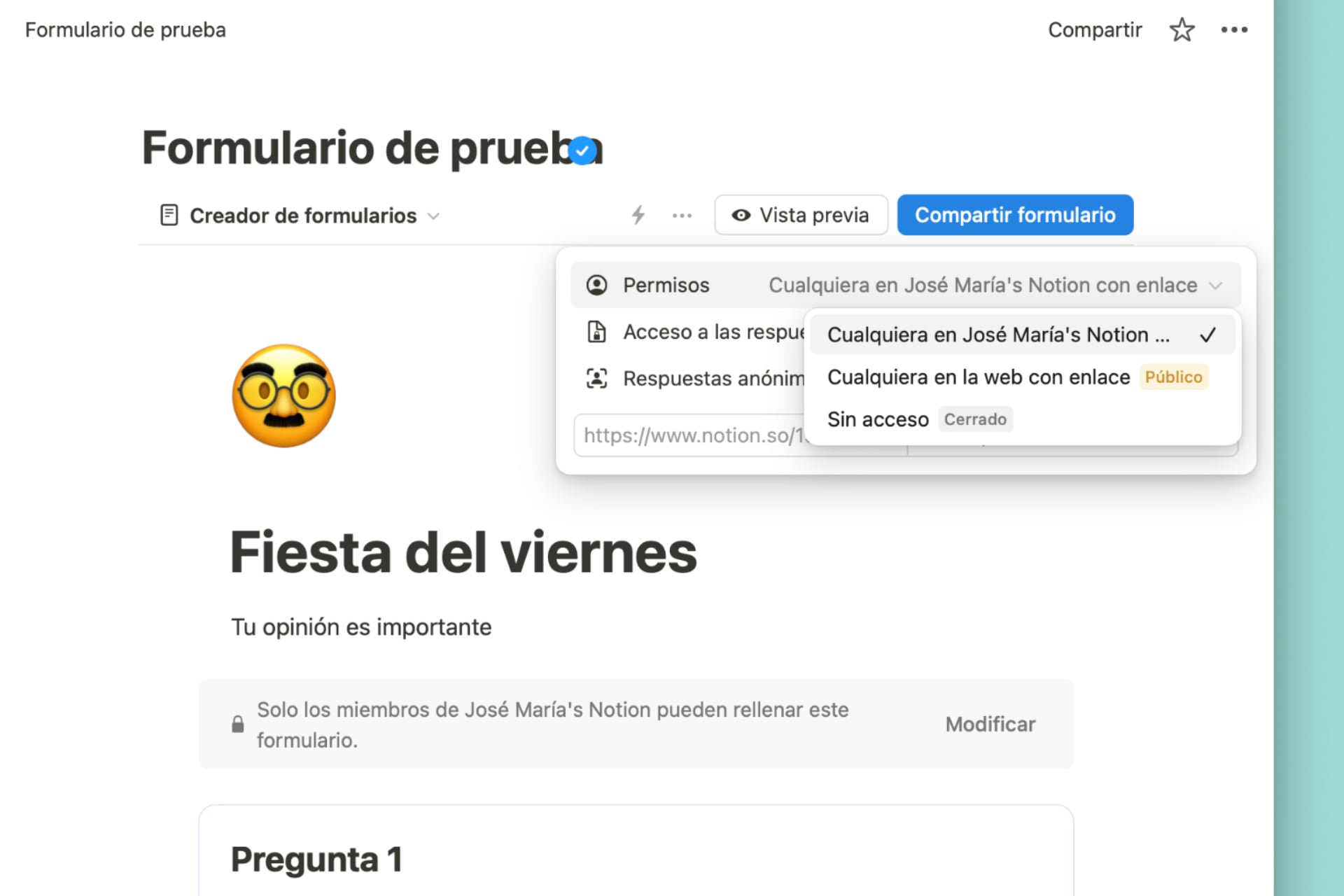 Los formularios de Notion Form se pueden enviar con un simple enlace