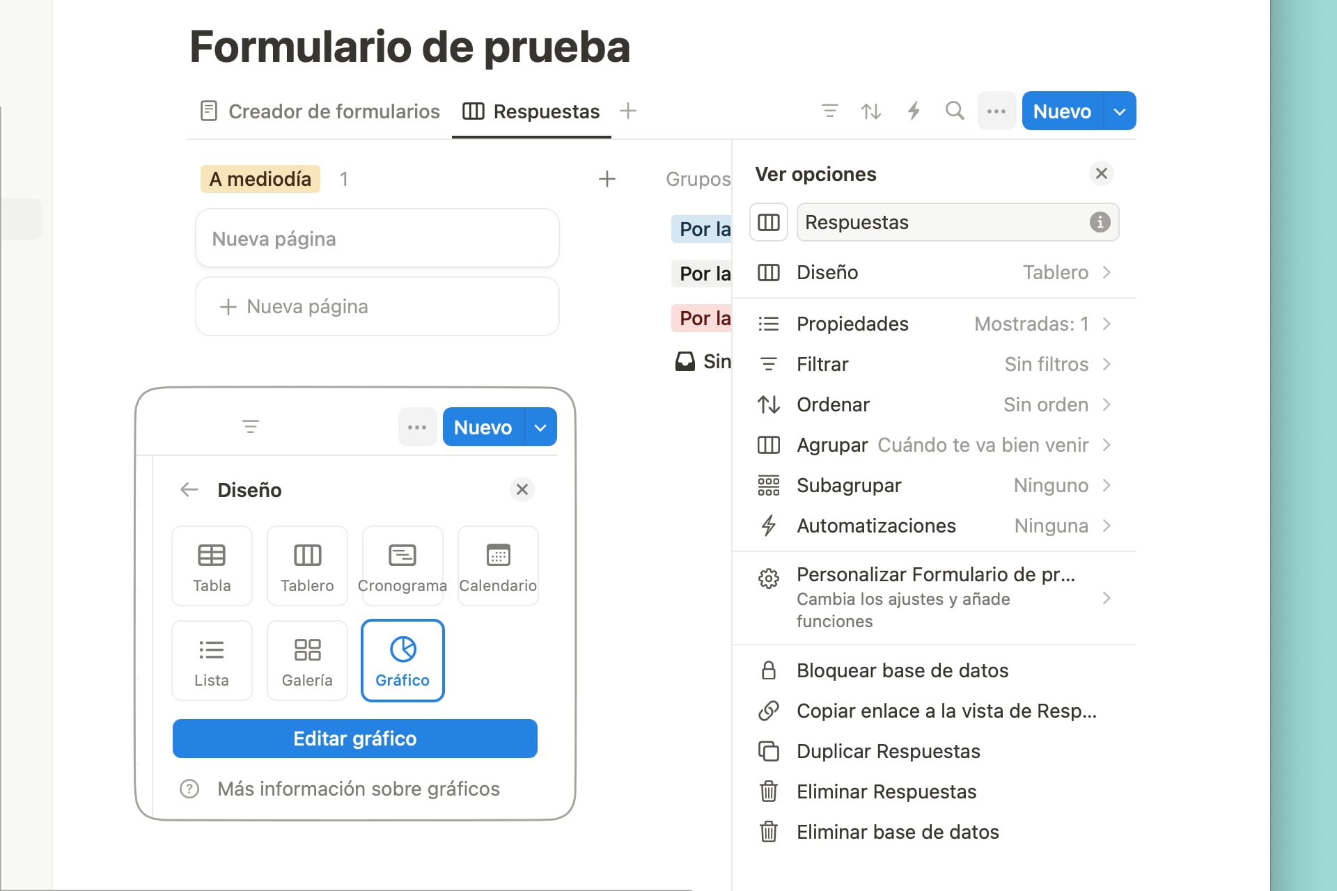 Notion Forms también sirve para procesar las respuestas recibidas con tablas, listas y gráficos