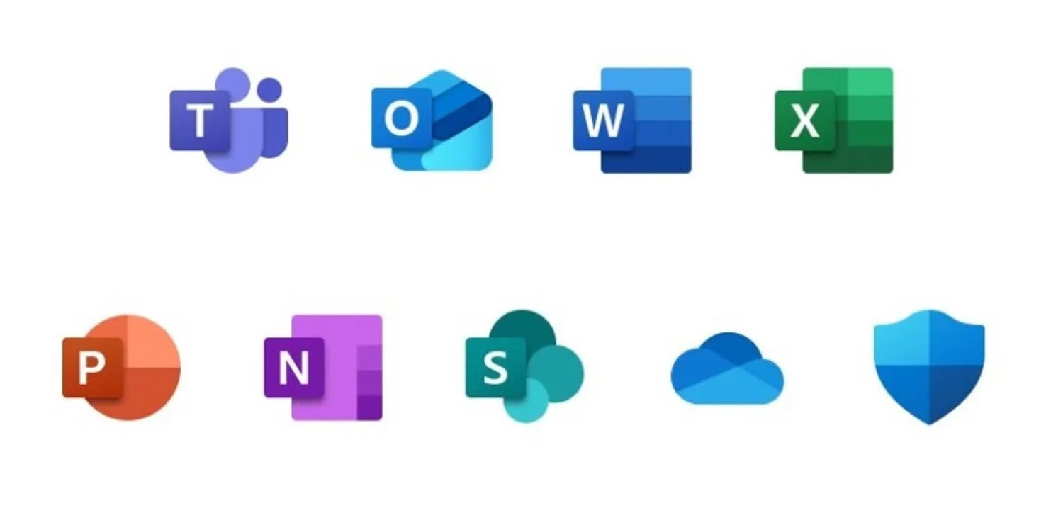 Íconos actuales de Office con el diseño plano de 2018.