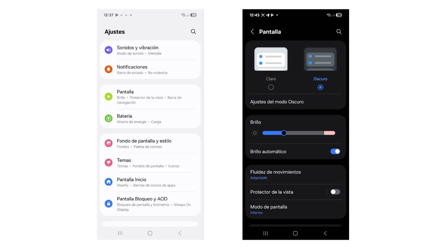Modo oscuro para ahorrar batería en un Samsung