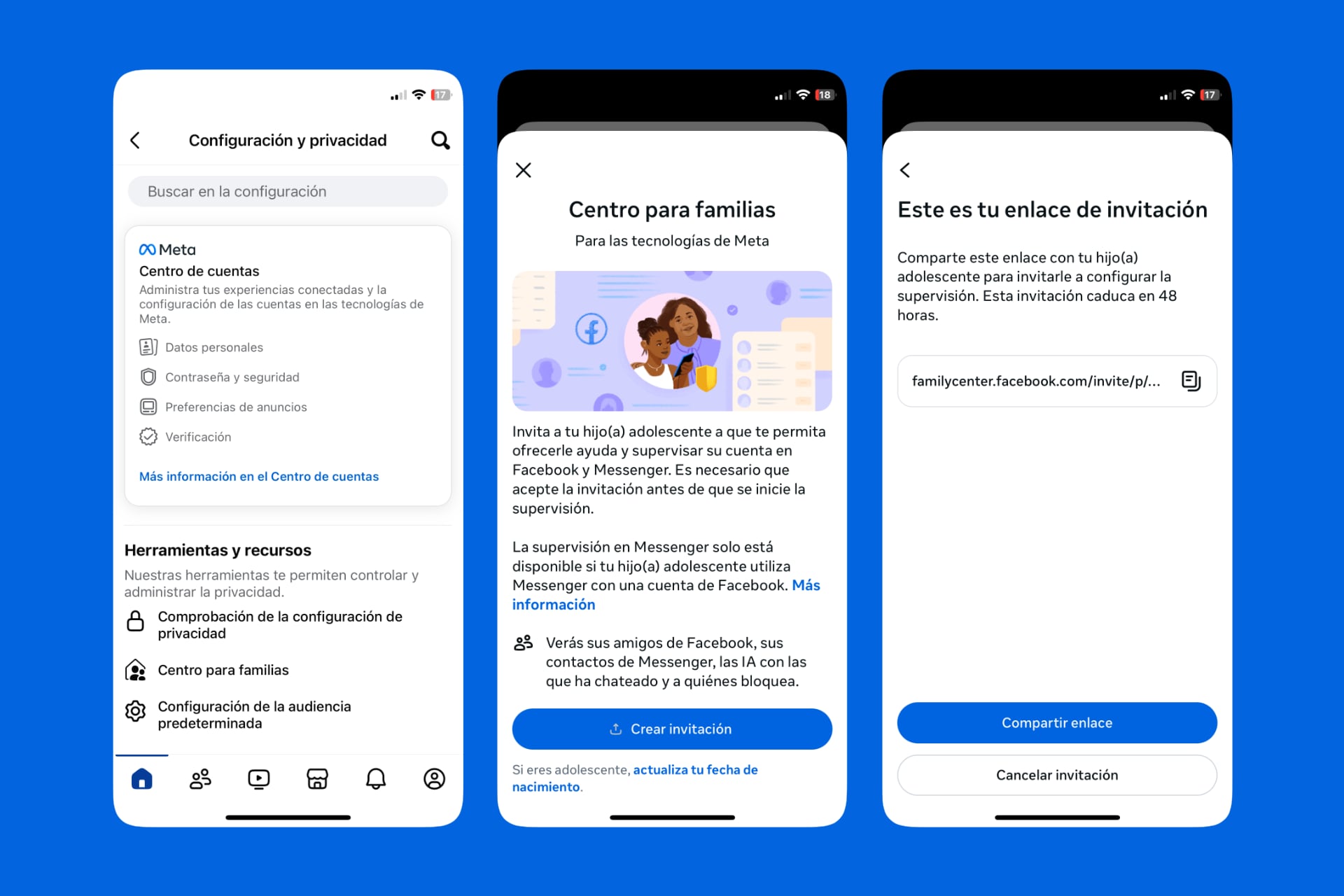El Centro para familias permite gestionar las cuentas de padres e hijos