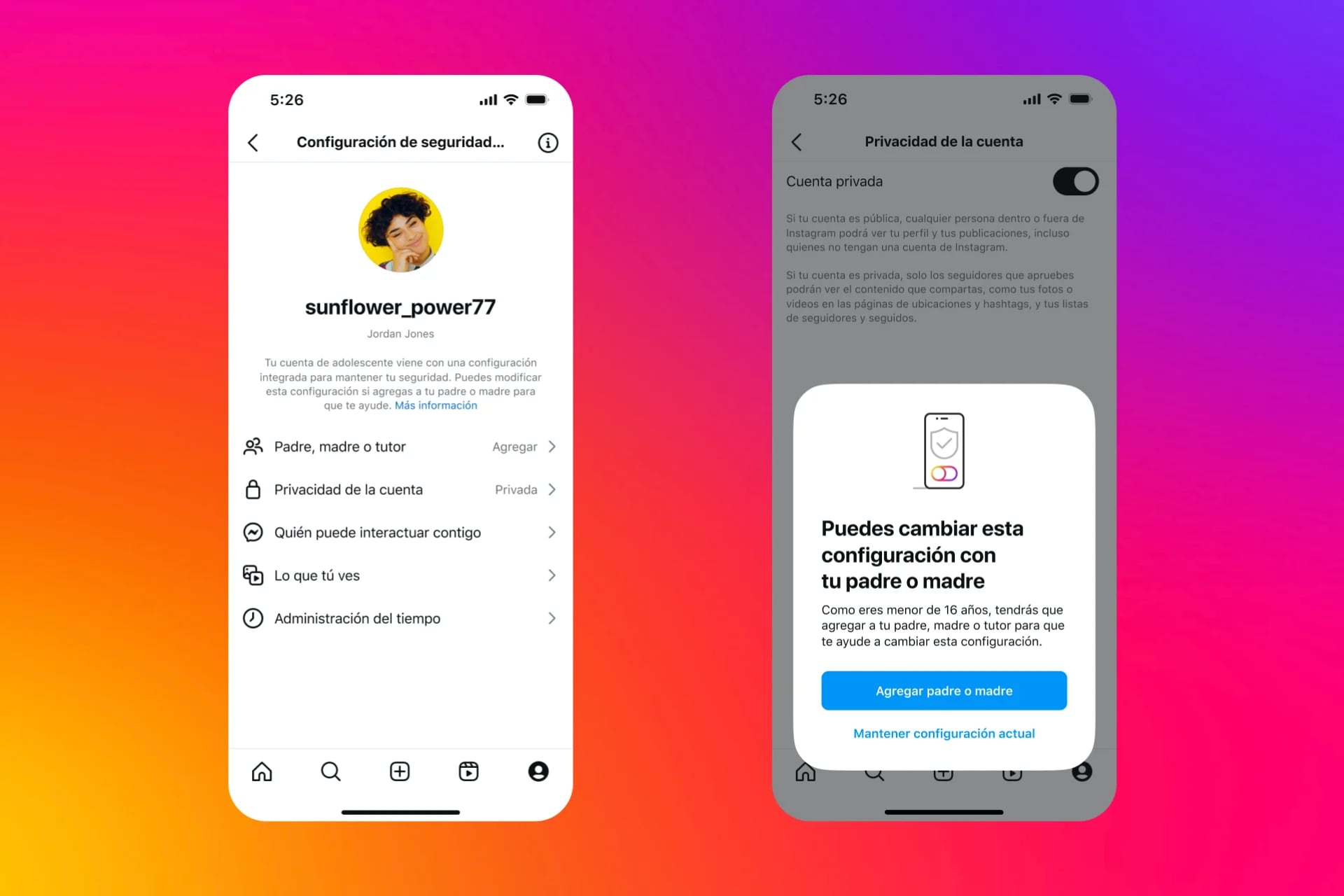 Configurar Instagram para menores y adolescentes