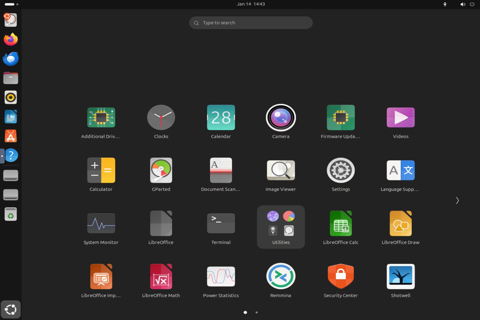 Vista de apps de Ubuntu Linux