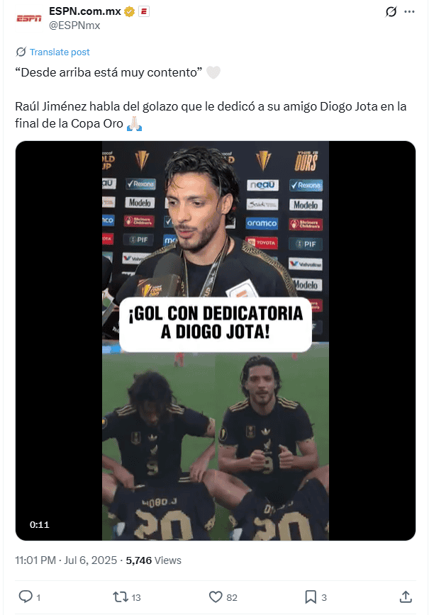  Ral Jimnez rinde declaraciones despus del partido contra Estados Unidos. X / @ESPNmx