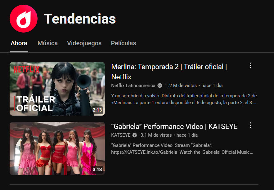 Página de Tendencias en YouTube