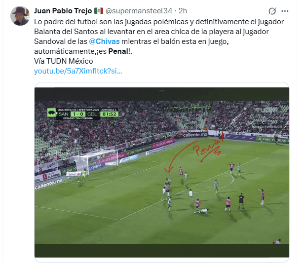   Denuncias a través de X por parte de aficionados de Chivas contra el arbitraje del presente torneo Apertura 2025 de la Liga MX. X / @supermansteel34