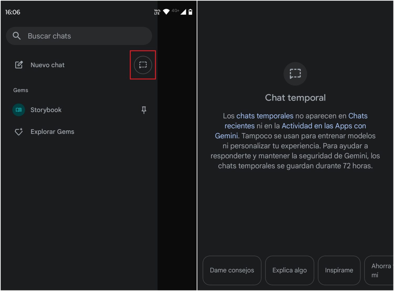 Cómo usar los chats temporales de Gemini