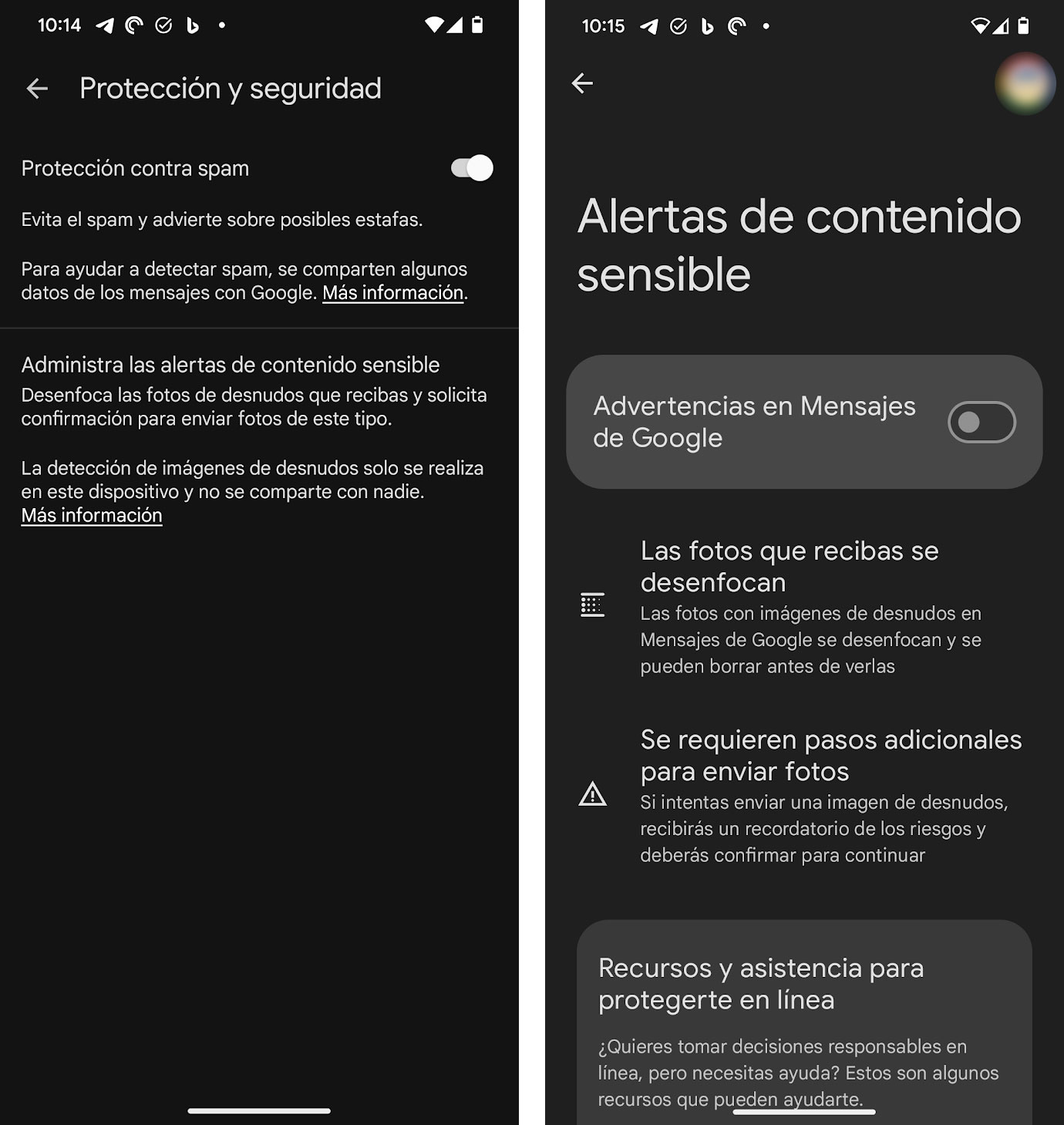 alertas de contenido sensible en Android