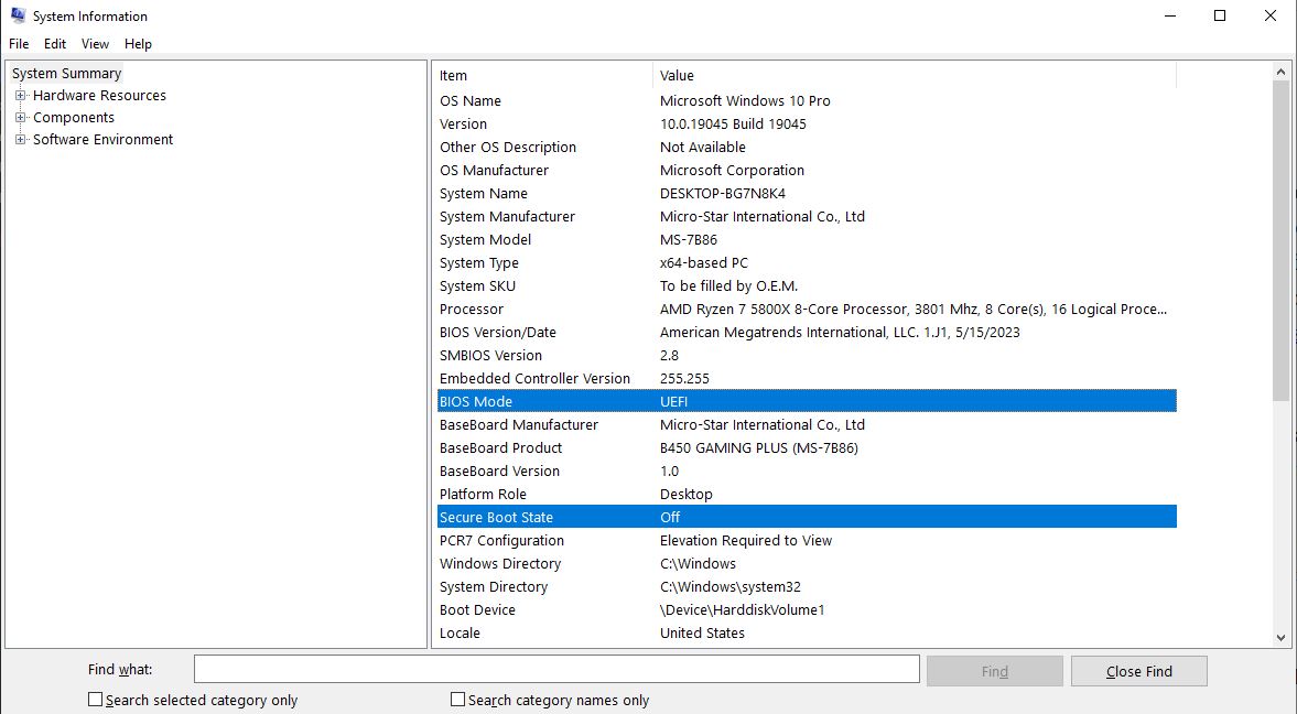 Información el sistema en Windows para verificar Secure Boot