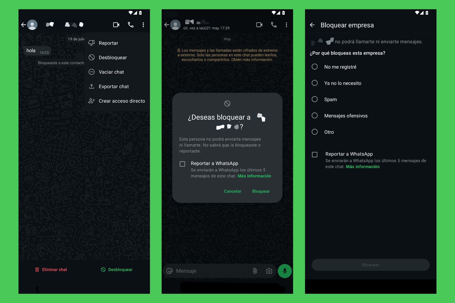Bloquear y reportar contactos en WhatsApp