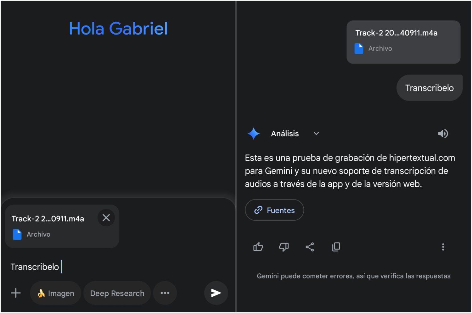 Cómo cargar y transcribir audios a través de Gemini