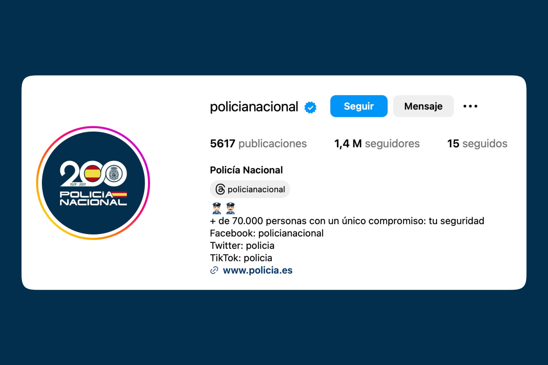 Policía Nacional en Instagram
