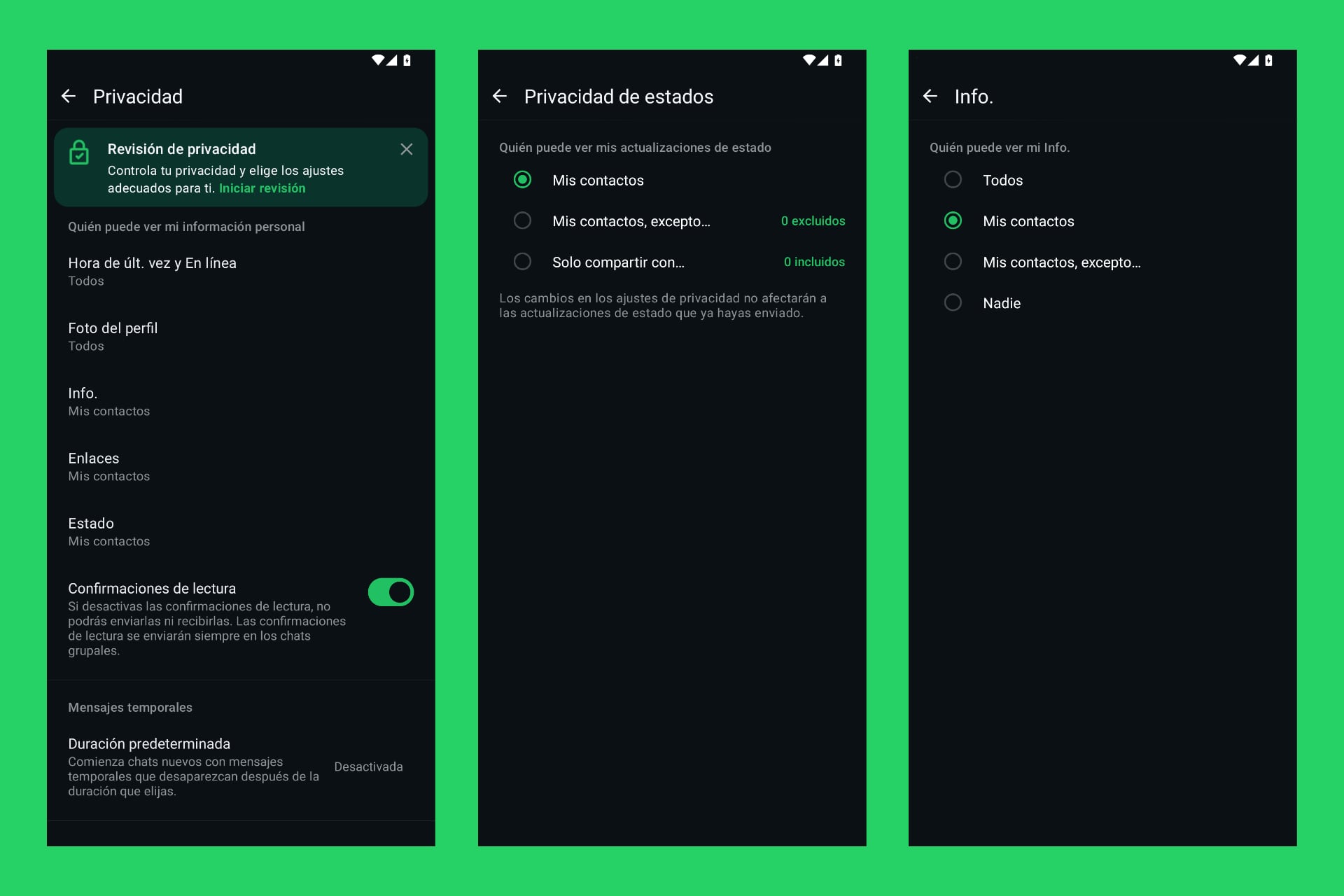 No olvides revisar las opciones de privacidad de WhatsApp