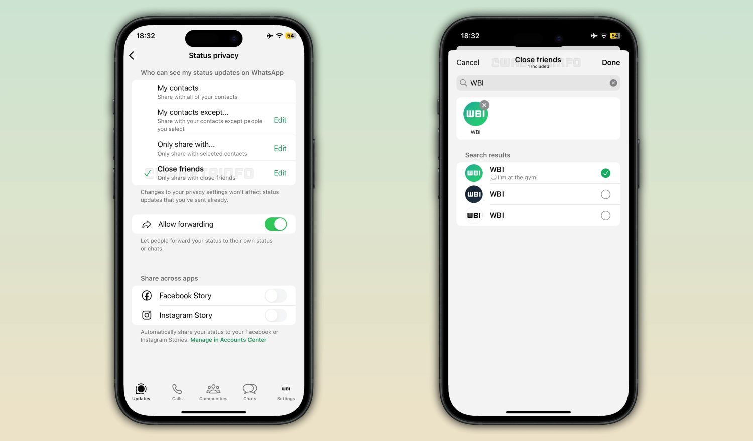lista de amigos cercanos en los estados de WhatsApp