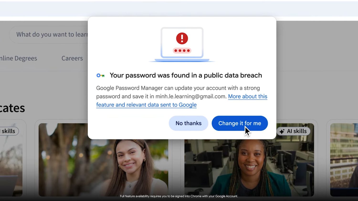 Gemini en Google Chrome detecta contraseña comprometida con IA