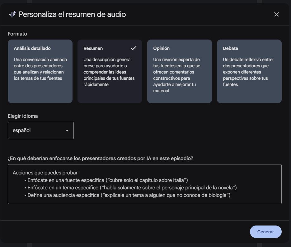 Resumen de audio en NotebookLM