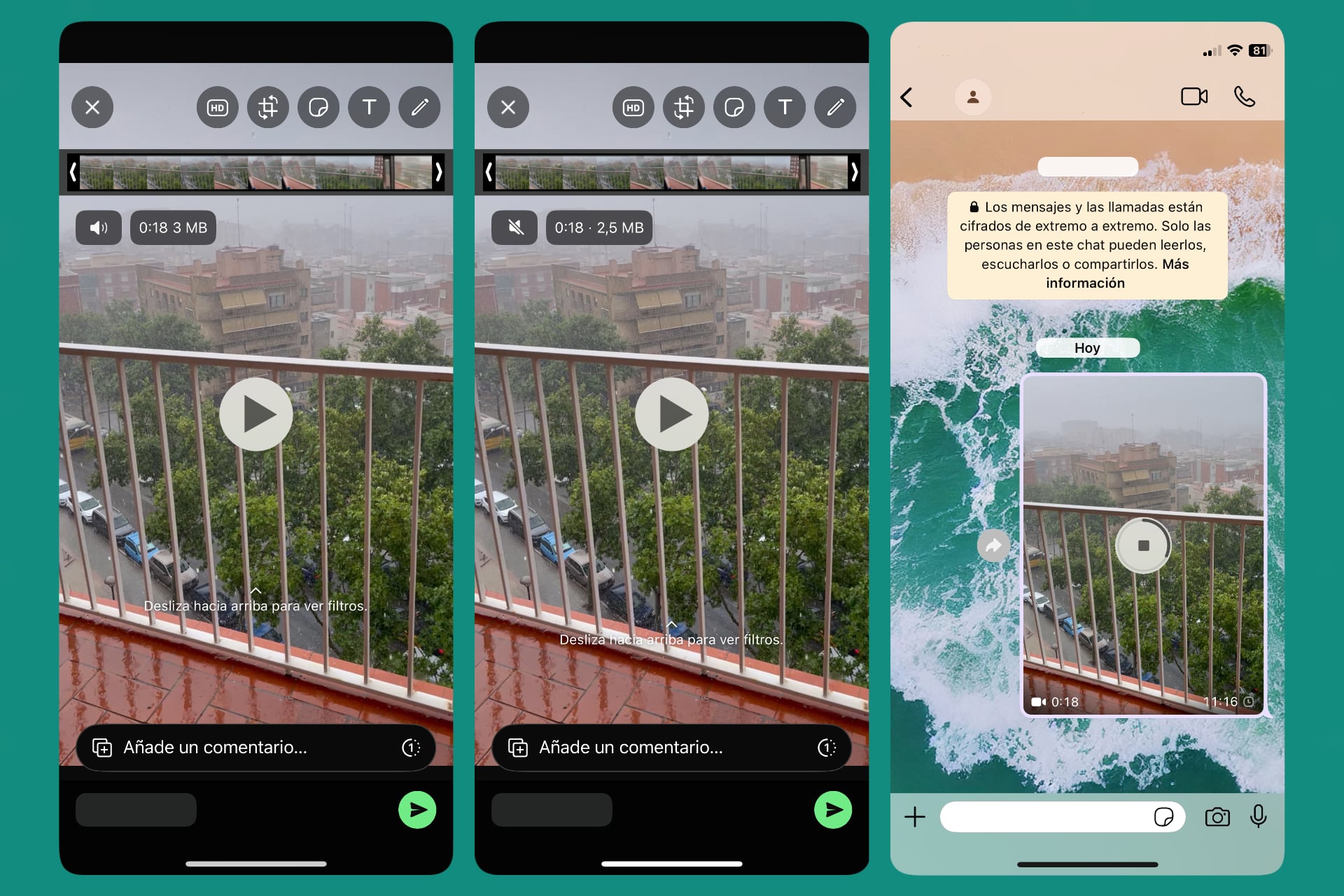 Enviar vídeos sin sonido por WhatsApp