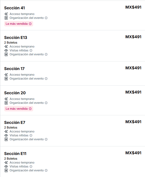 Precios de las localidades en el Estadio Jalisco. ESPECIAL / Viagogo   Precios de las localidades en el Estadio Jalisco. ESPECIAL / Viagogo