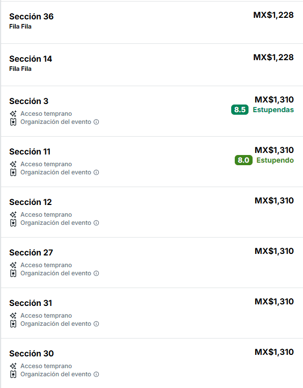 Precios de las localidades en el Estadio Jalisco. ESPECIAL / Viagogo   Precios de las localidades en el Estadio Jalisco. ESPECIAL / Viagogo