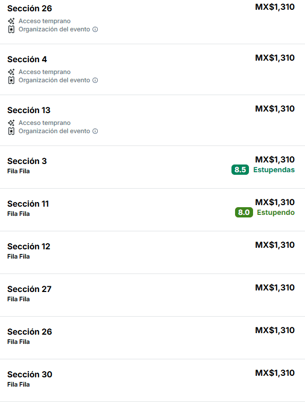 Precios de las localidades en el Estadio Jalisco. ESPECIAL / Viagogo   Precios de las localidades en el Estadio Jalisco. ESPECIAL / Viagogo