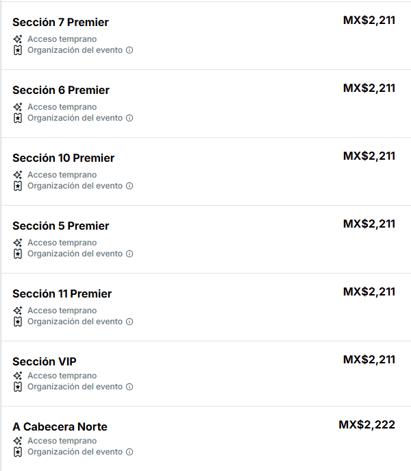 Precios de las localidades en el Estadio Jalisco. ESPECIAL / Viagogo   Precios de las localidades en el Estadio Jalisco. ESPECIAL / Viagogo