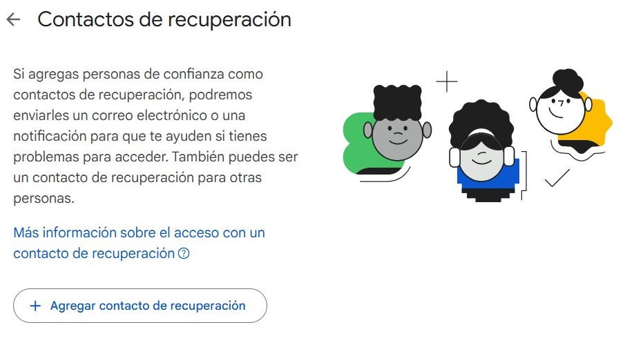 Contactos de recuperación para cuenta de Google y Gmail