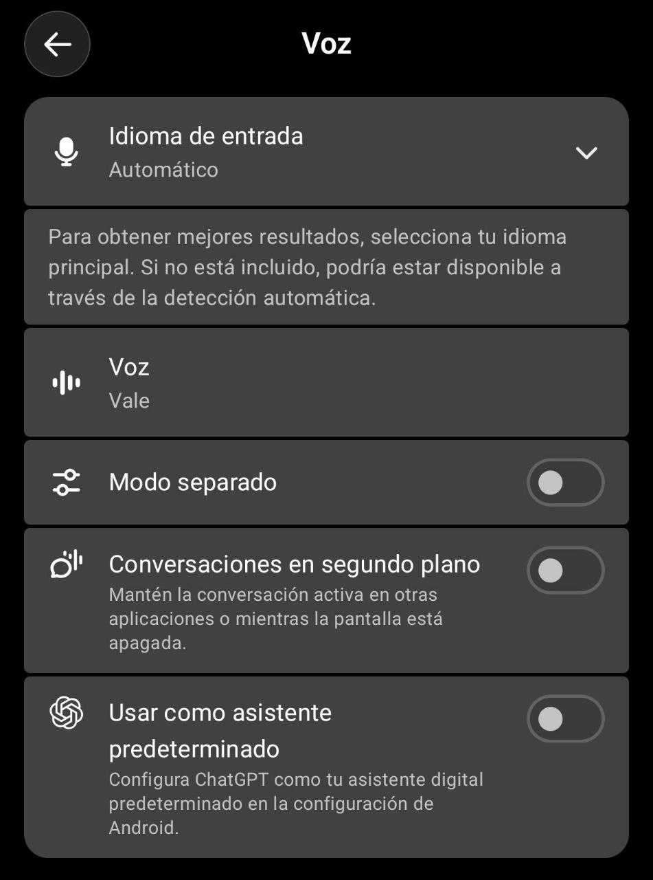 Opciones del modo de voz en ChatGPT