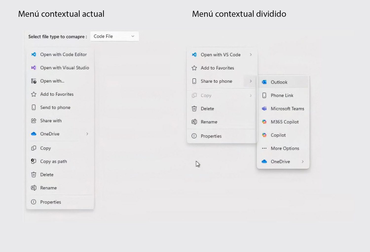 Nuevo menú contextual dividido Windows 11