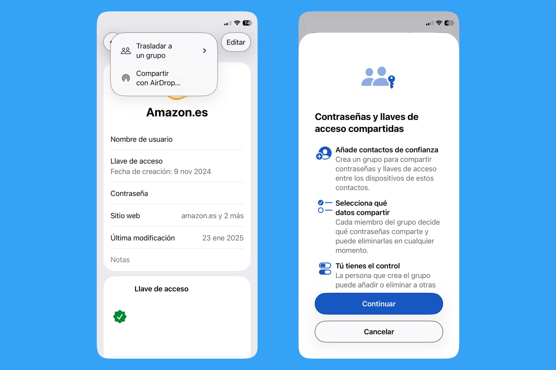 Contraseñas de Apple facilita la tarea de compartir tus llaves de acceso y credenciales con otros contactos y dispositivos