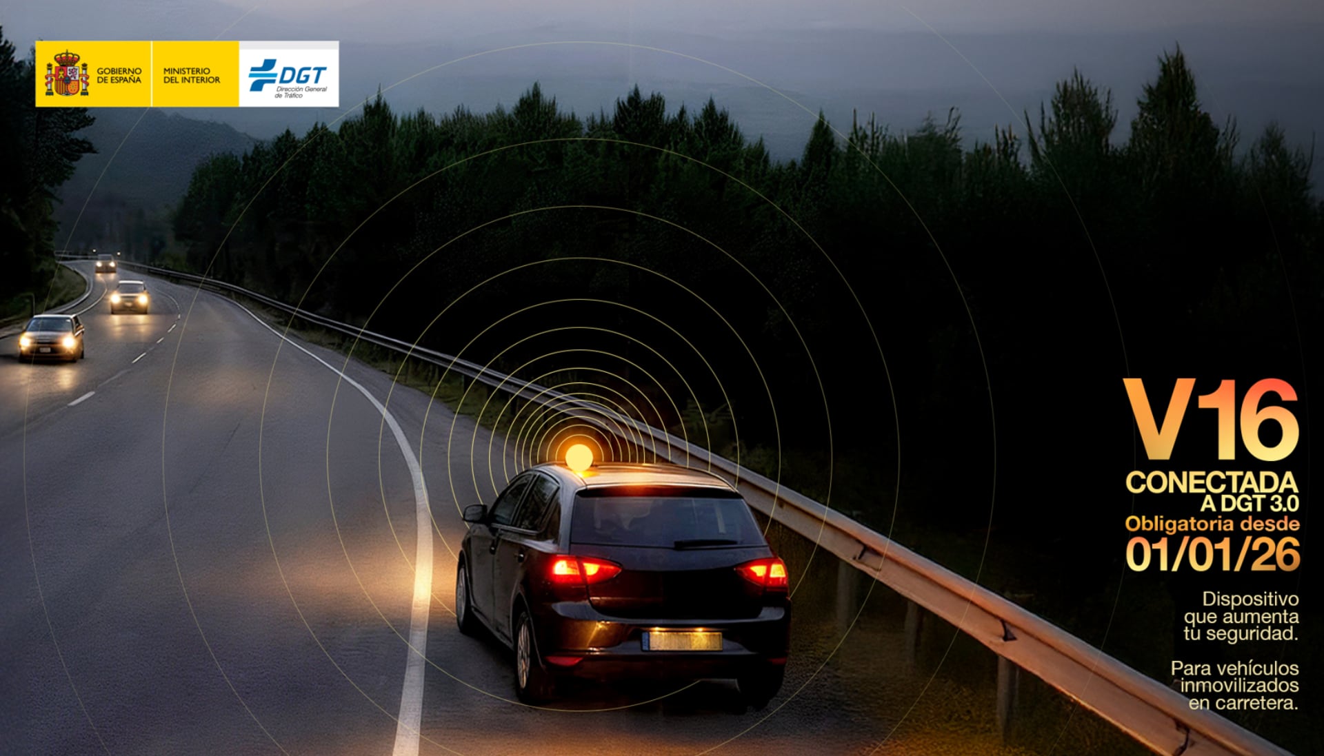 Imagen oficial de la DGT sobre la obligatoriedad de la baliza V16 homologada
