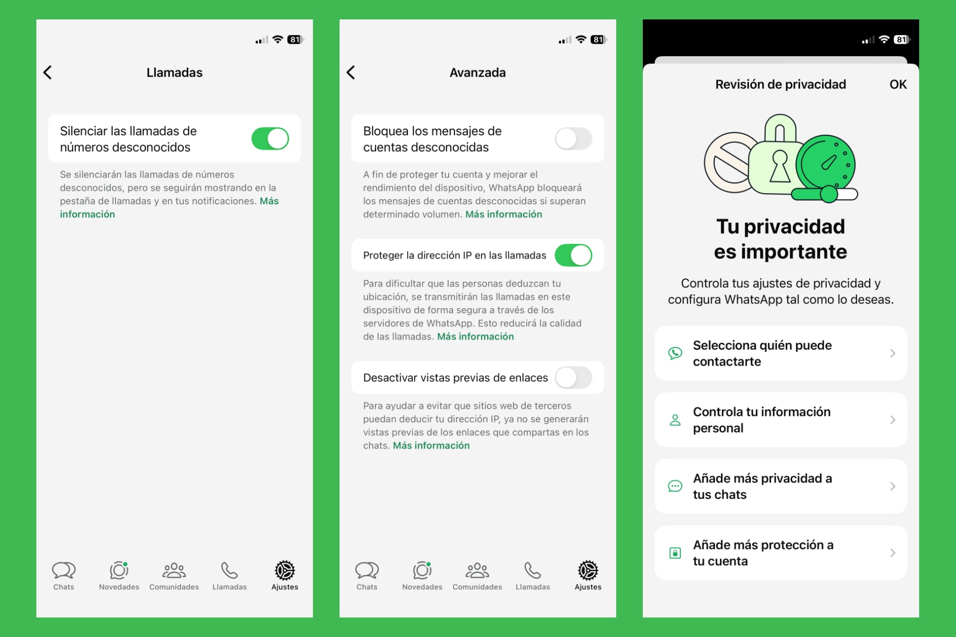 Proteger WhatsApp de espías, mirones y estafadores