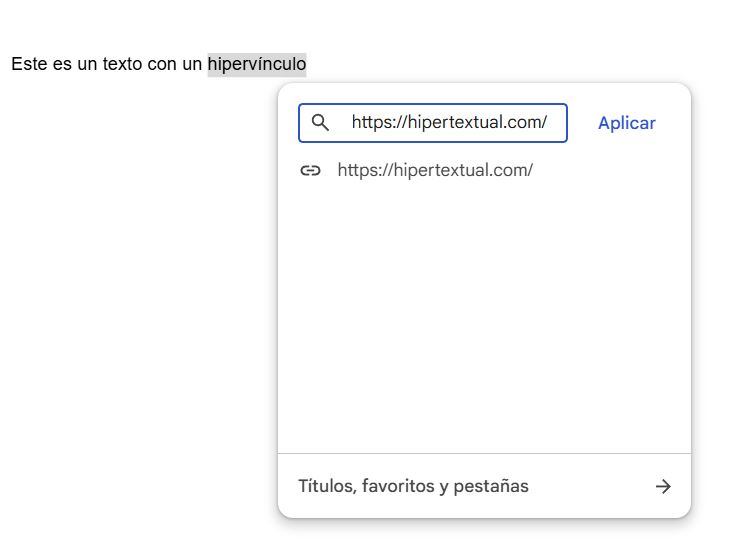 Hipervínculo en texto dentro de Google Docs