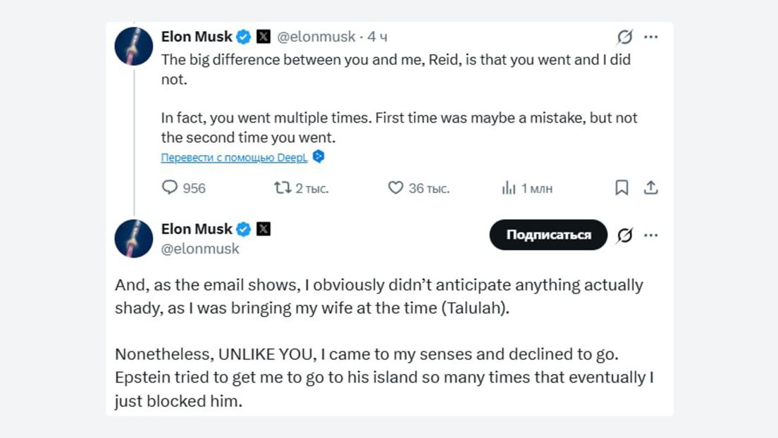 Musk revela cómo reaccionó a múltiples intentos de Epstein de llevarlo a su isla