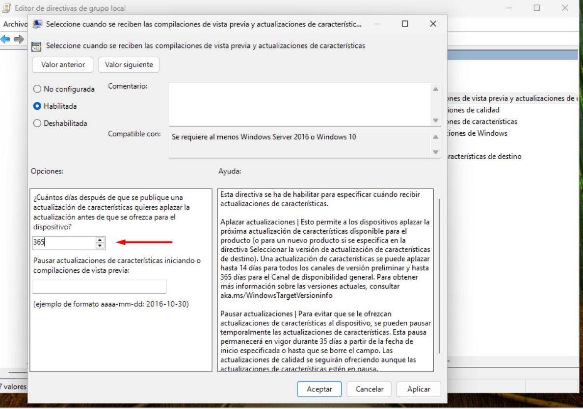 pausar actualizaciones Windows 11 en gpedit.msc