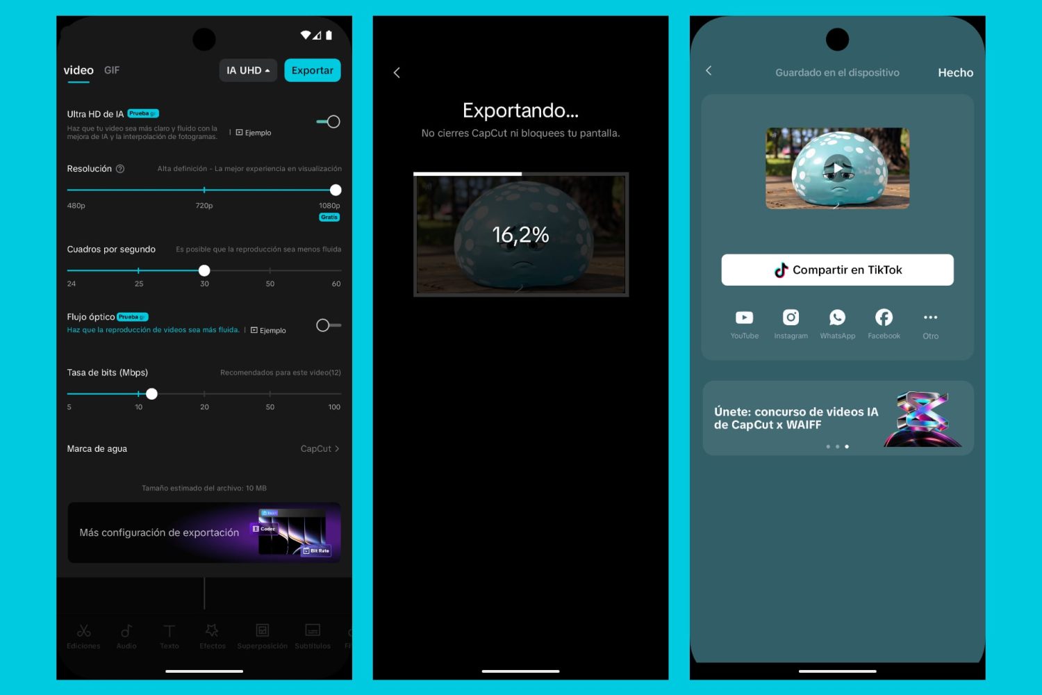Exportar vídeos en CapCut