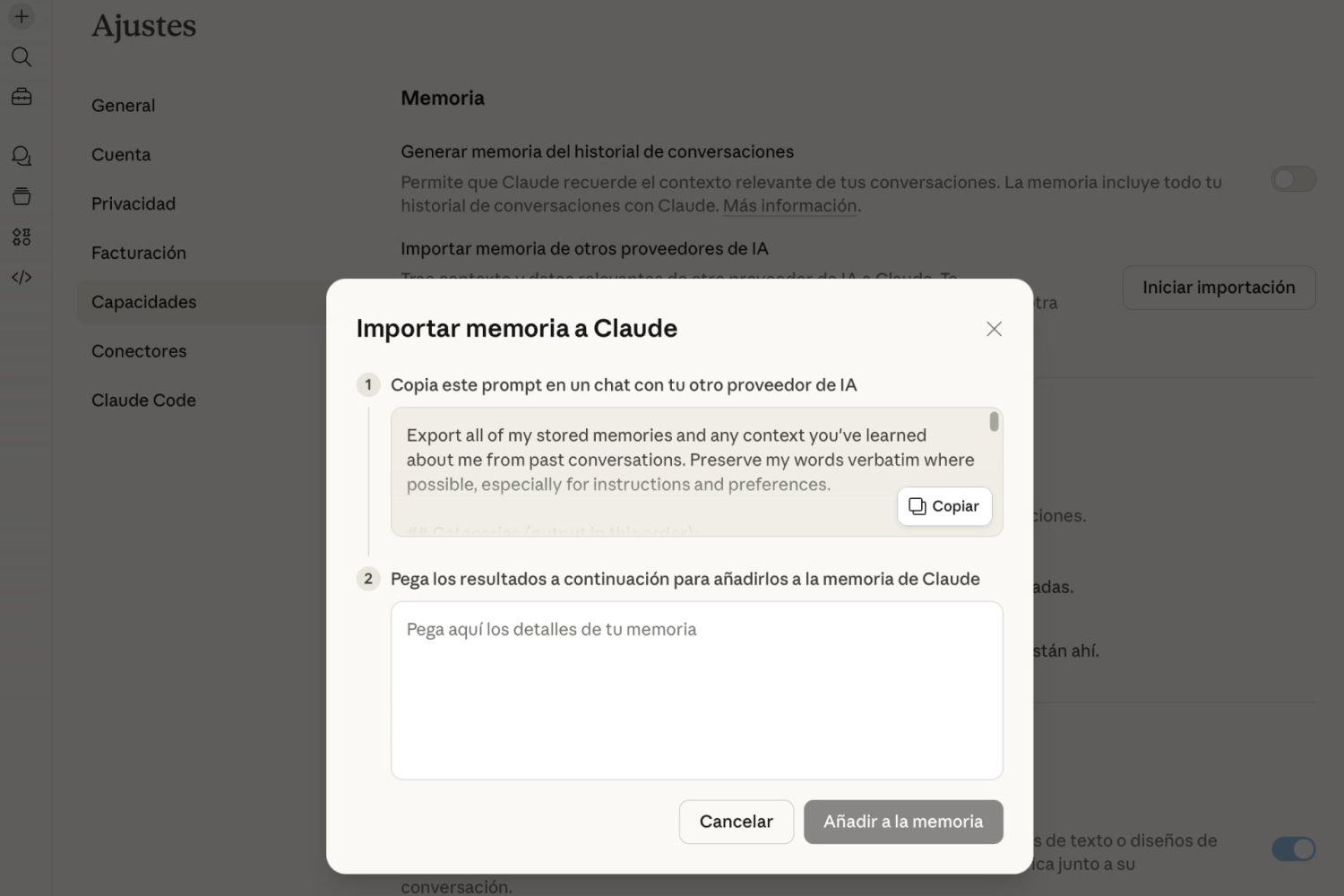 Importar de ChatGPT a Claude