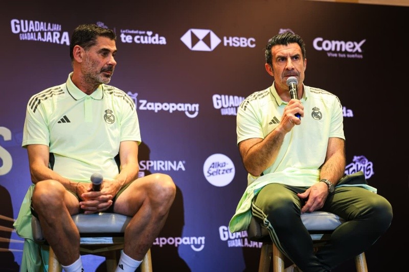 Fernando Hierro y Luis Figo, exestrellas del Real Madrid. EL INFORMADOR / J. Acosta Fernando Hierro y Luis Figo, exestrellas del Real Madrid. EL INFORMADOR / J. Acosta
