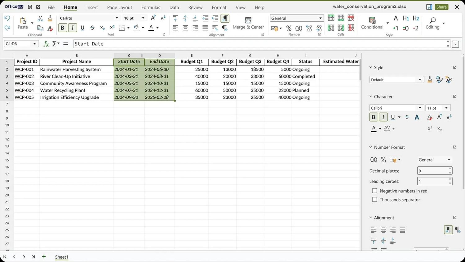 Office EU Spreadsheet