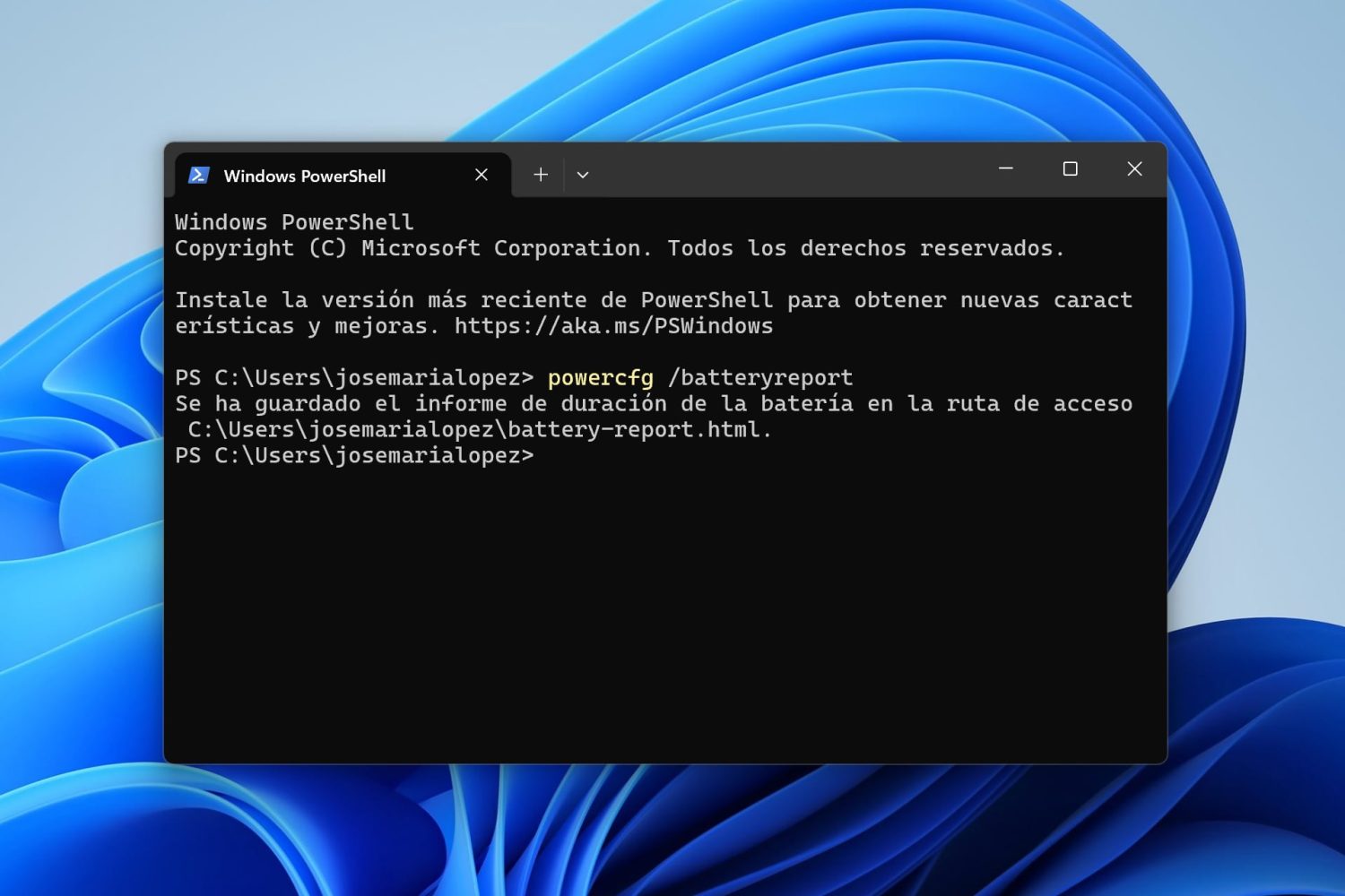 Salud de la batería en Windows