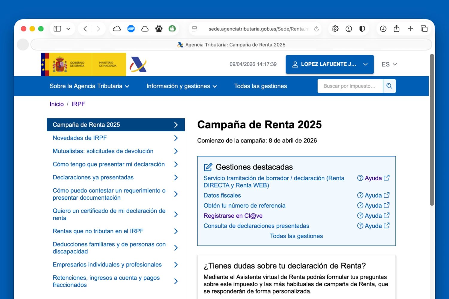 La Agencia Tributaria tiene una página dedicada exclusivamente para tramitar tu declaración