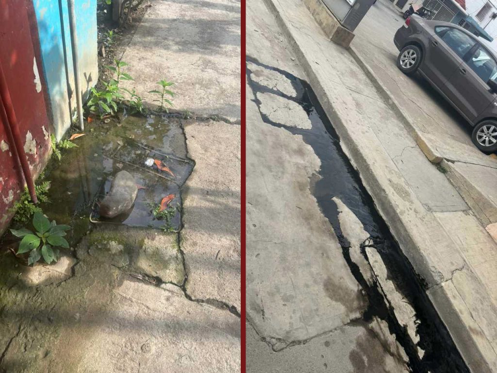 Registros domiciliarios saturados de donde emana el agua contaminada directamente hacia los cimientos de las viviendas.