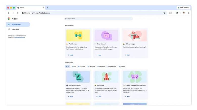 Tienda de Skills de Gemini en Chrome