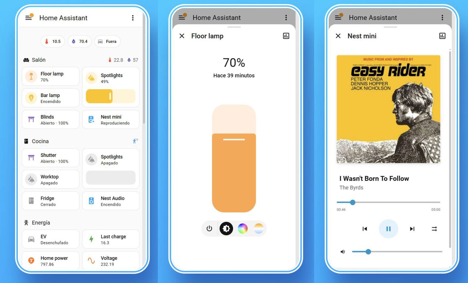 Interfaz de Home Assistant en móviles