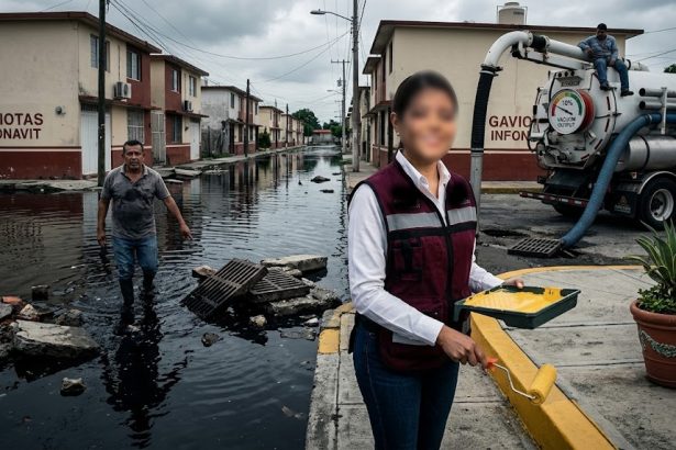Mientras el Ayuntamiento de Poza Rica se dedica a pintar banquetas de amarillo, cientos de familias en el Infonavit Gaviotas caminan, literal y metafóricamente, sobre aguas negras.