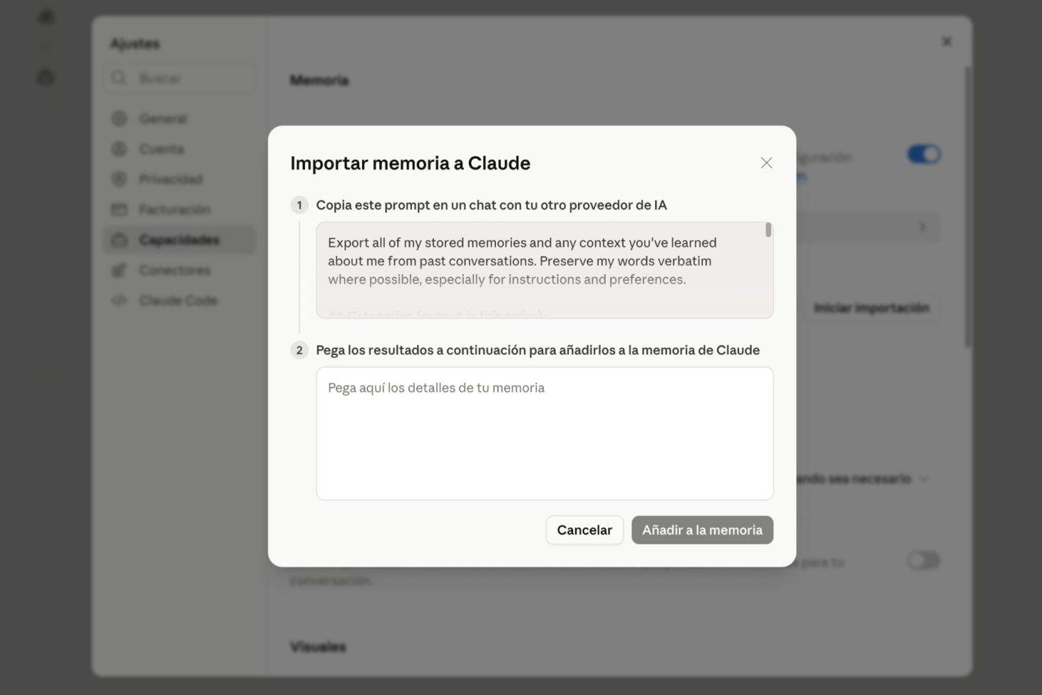 Importar chats de IA y otros datos entre Gemini, Claude y ChatGPT