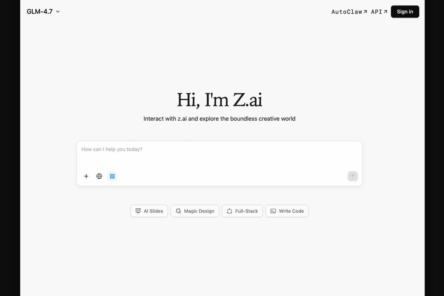GLM es un modelo de IA genérico que puedes probar en el asistente Z.ai o en tu propio PC